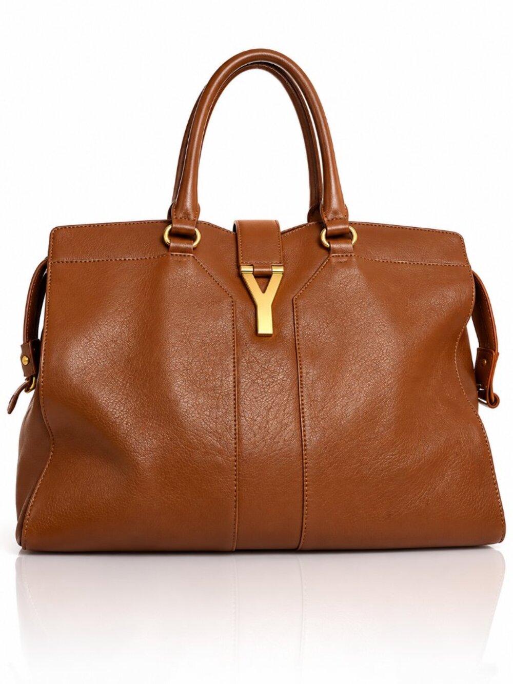 SAINT LAURENT YSL ChYc Cabas Cognac Brown Leather Large Tote Bag